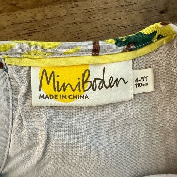 Mini Boden Gray Yellow Green Woodland Fox Rayon Short Sleeve Drop Waist Dress - Picture 10 of 10